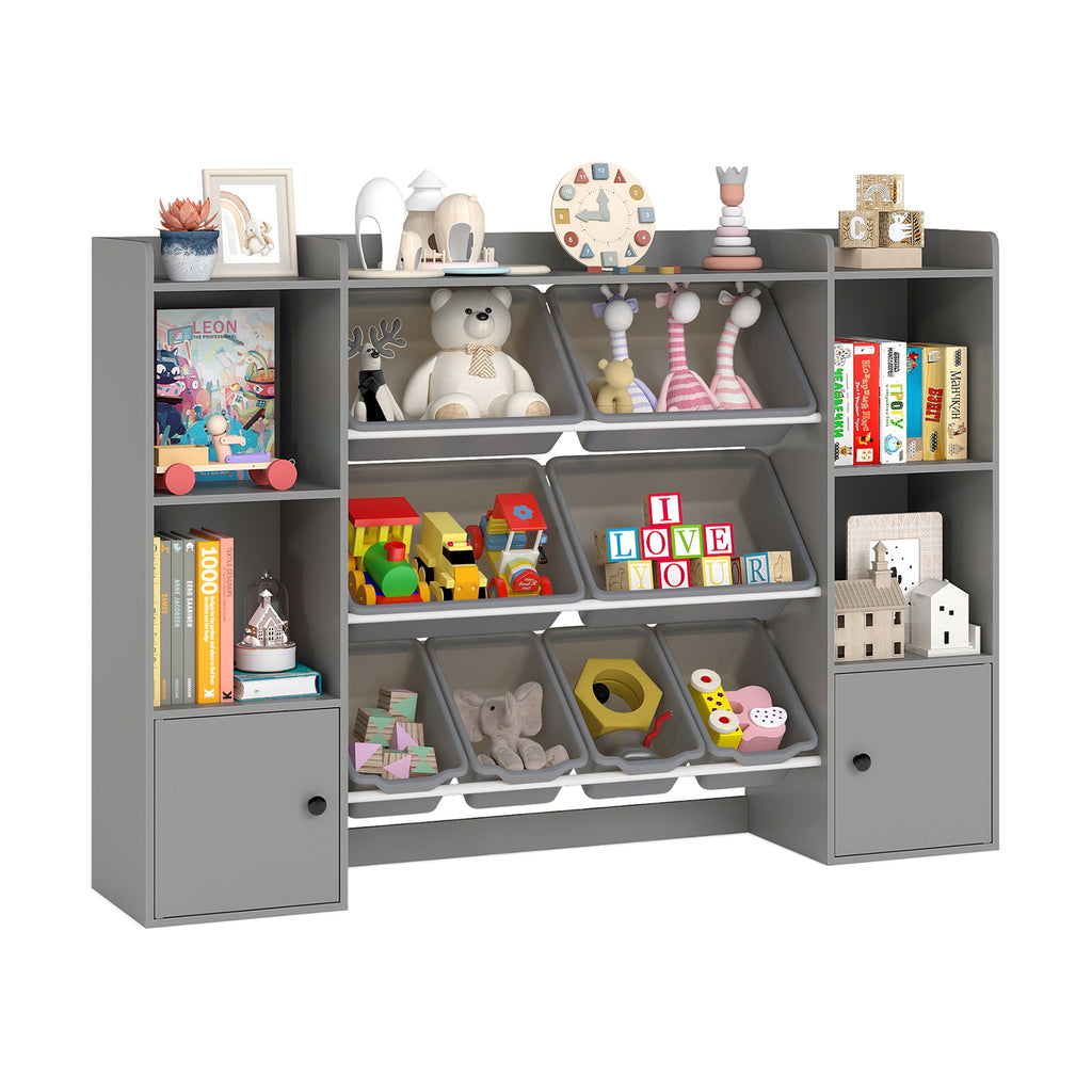 Kids Toy Storage and Bookshelf with Boxes and Open Shelves - 56.5 Inch Gray