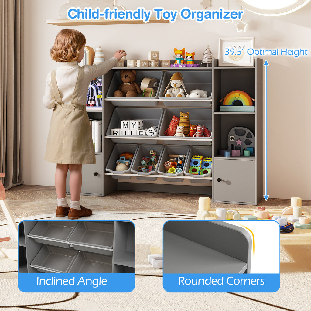 Kids Toy Storage and Bookshelf with Boxes and Open Shelves - 56.5 Inch Gray
