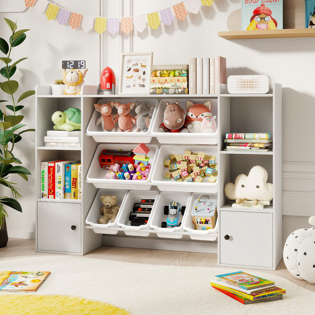 Kids Toy Storage and Bookshelf with Boxes and Shelves - 56.5 Inch White