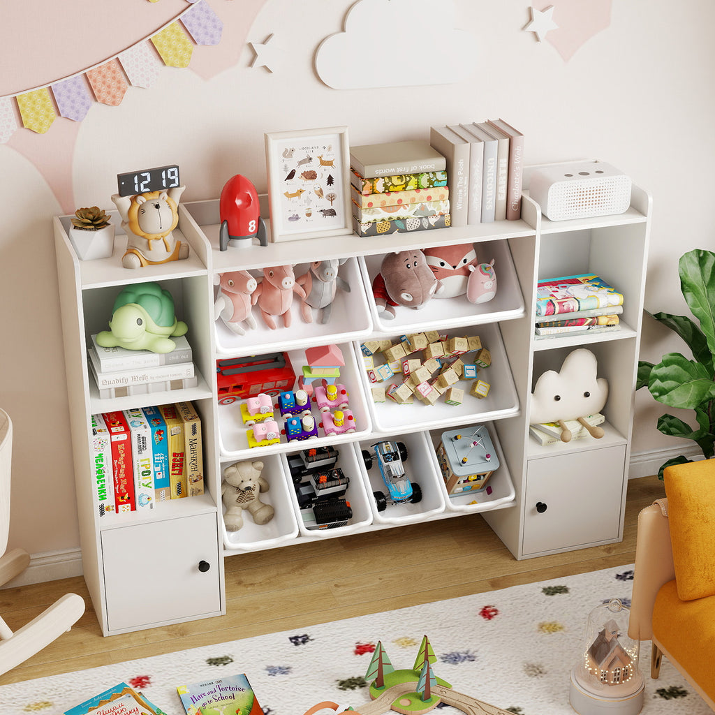Kids Toy Storage and Bookshelf with Boxes and Shelves - 56.5 Inch White