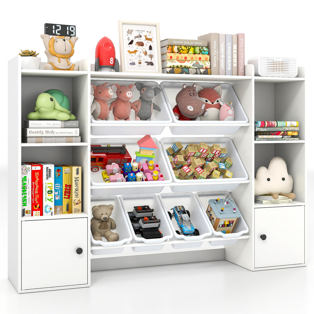 Kids Toy Storage and Bookshelf with Boxes and Shelves - 56.5 Inch White