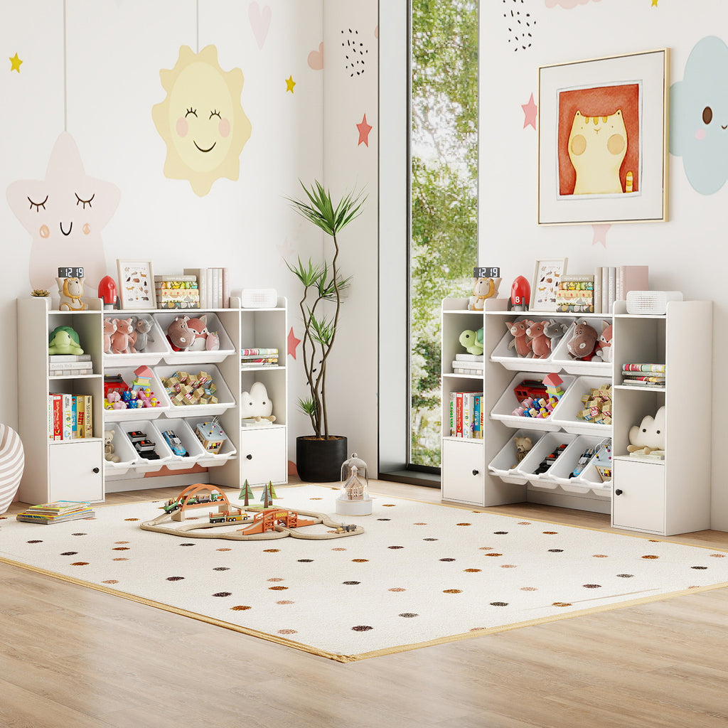 Kids Toy Storage and Bookshelf with Boxes and Shelves - 56.5 Inch White