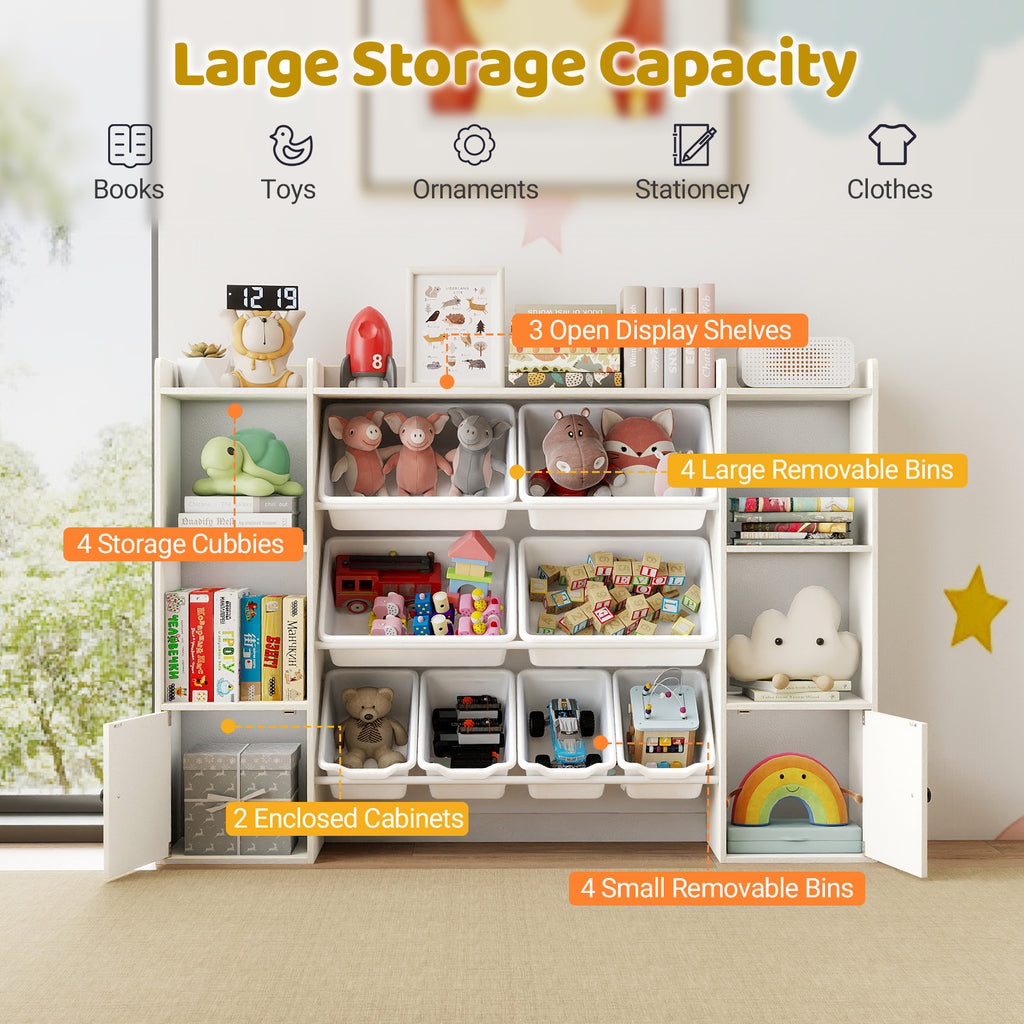 Kids Toy Storage and Bookshelf with Boxes and Shelves - 56.5 Inch White