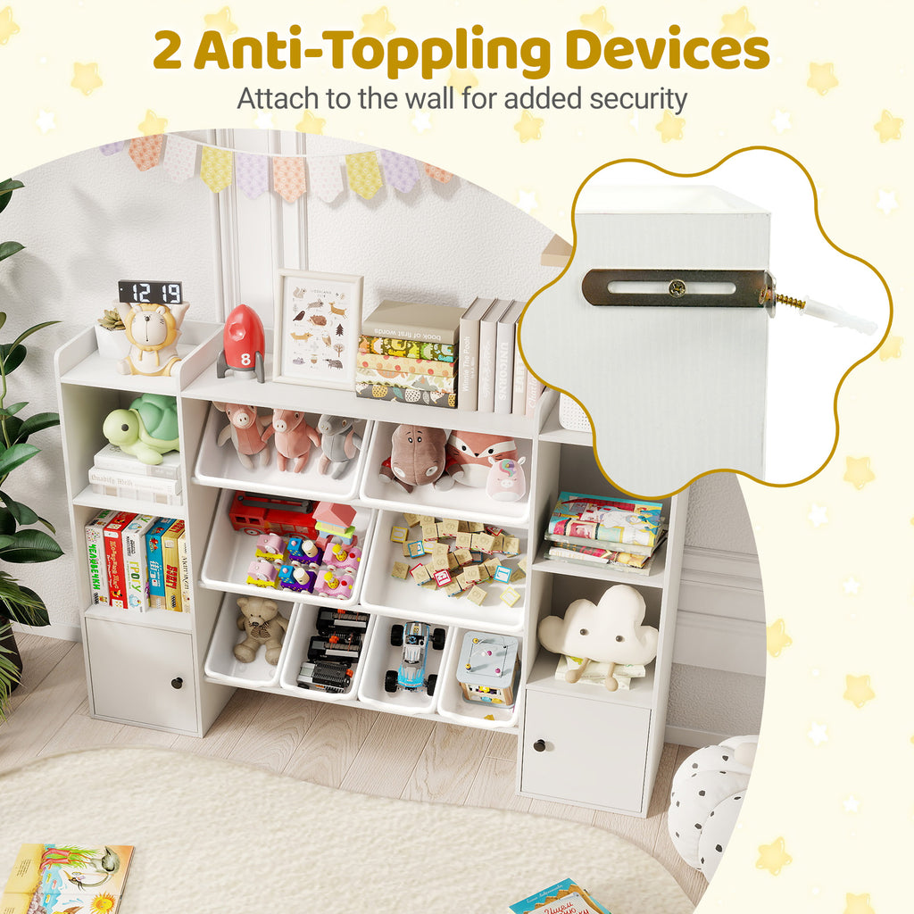 Kids Toy Storage and Bookshelf with Boxes and Shelves - 56.5 Inch White
