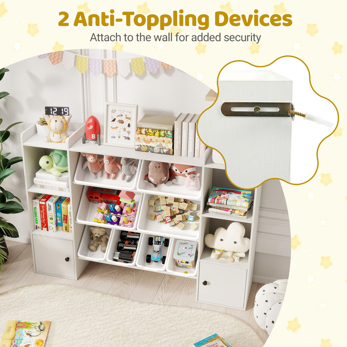 Kids Toy Storage and Bookshelf with Boxes and Shelves - 56.5 Inch White