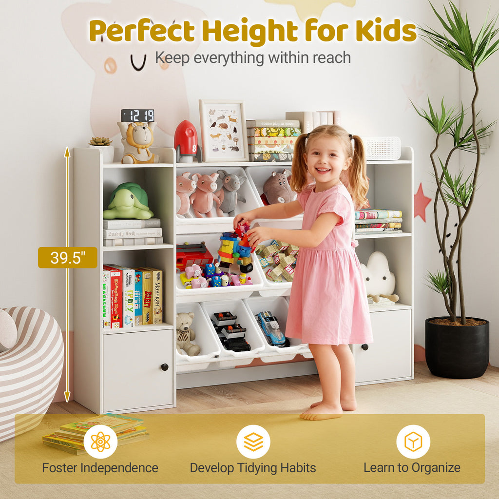 Kids Toy Storage and Bookshelf with Boxes and Shelves - 56.5 Inch White