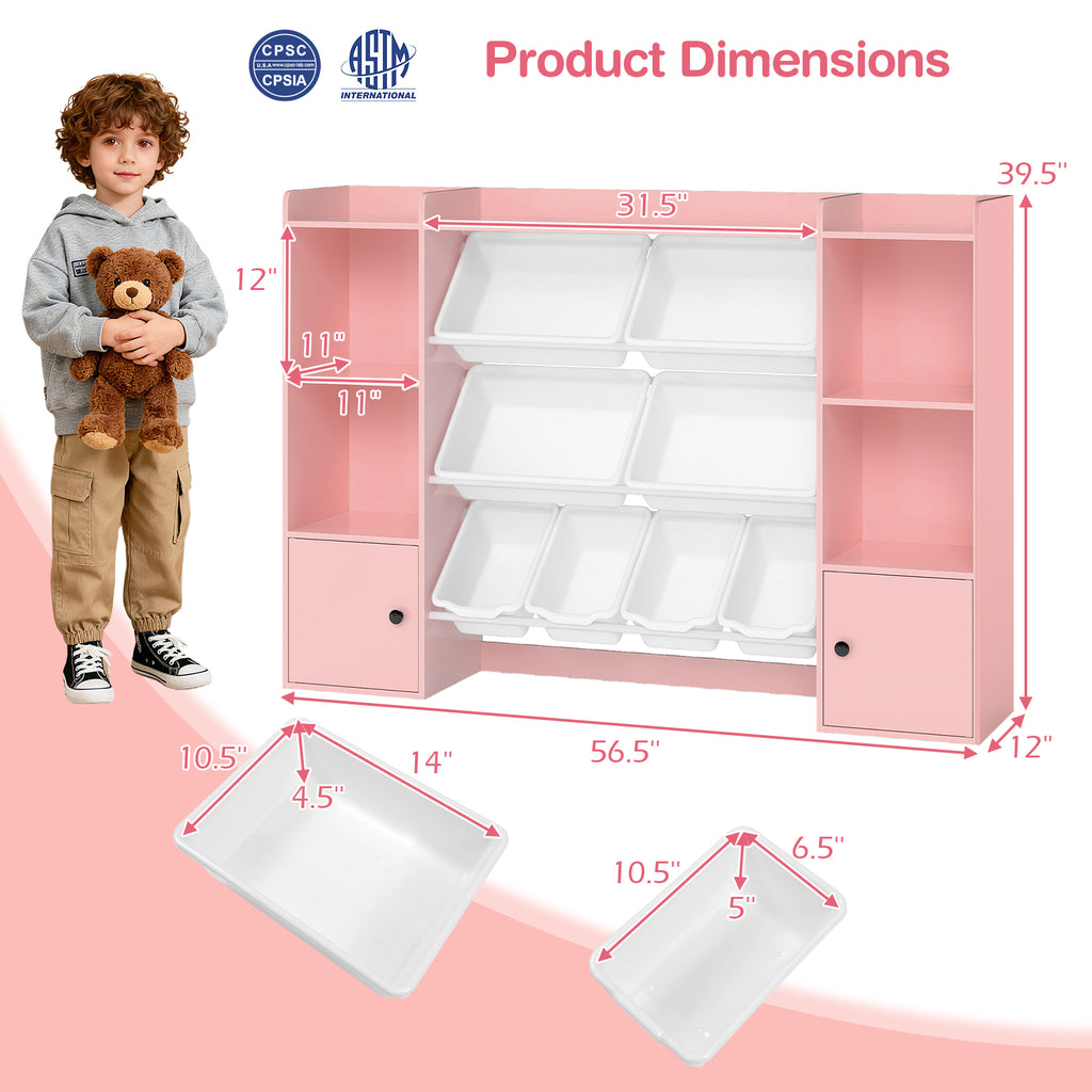 Kids Toy Storage and Bookshelf with Boxes & Shelves - Pink, 56.5 Inch