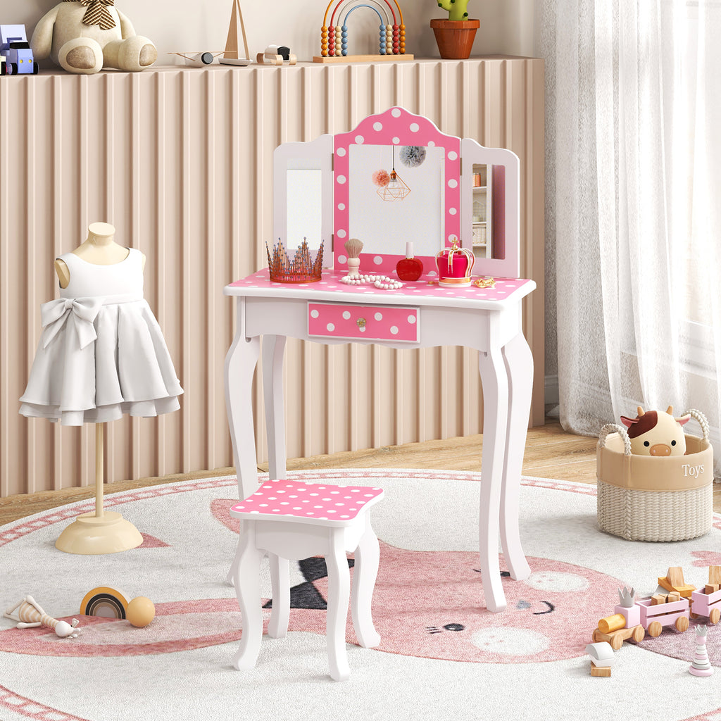Princess Pretend Play Makeup Dressing Table with Polka Dot Print - Pink & Polka Dot Variation