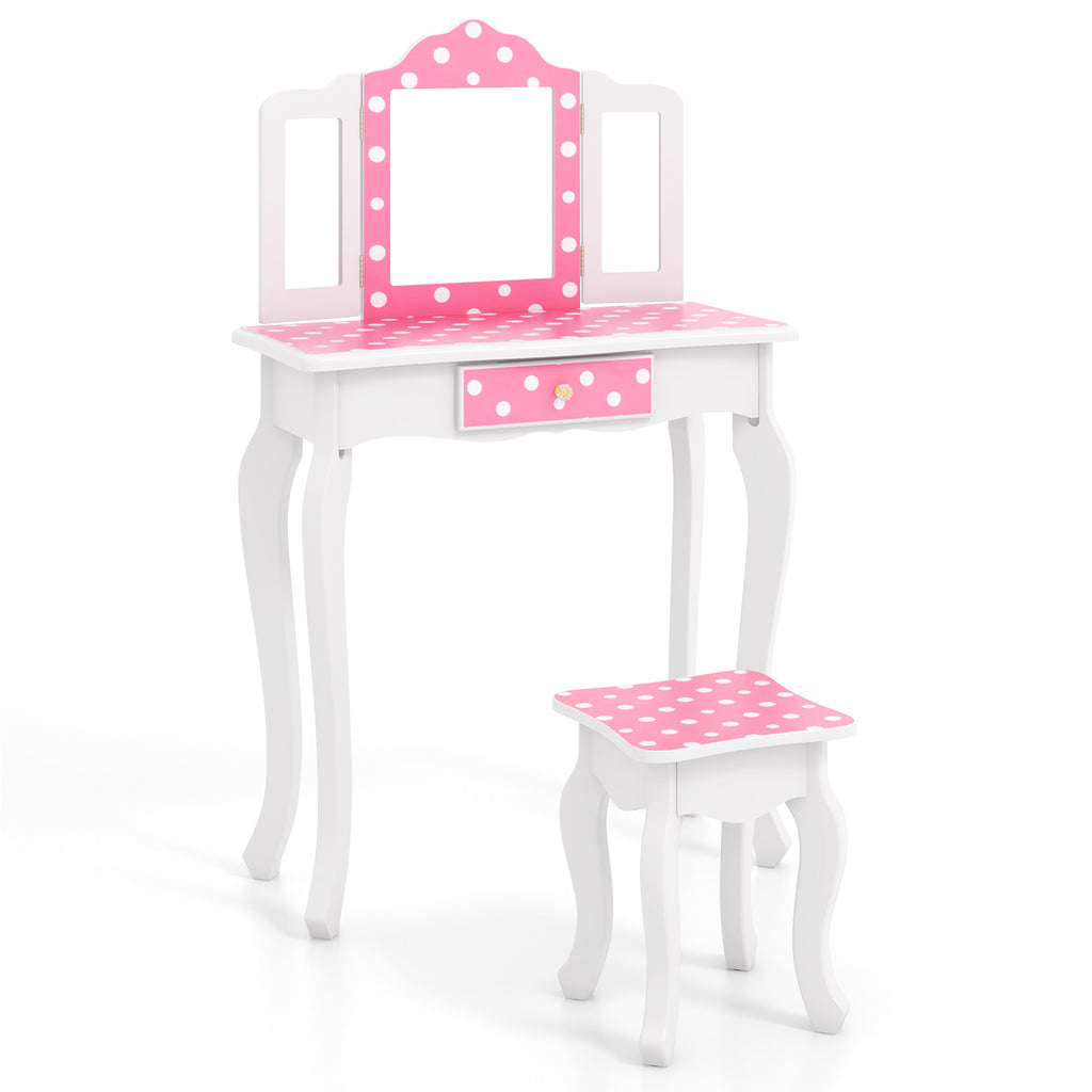Princess Pretend Play Makeup Dressing Table with Polka Dot Print - Pink & Polka Dot Variation