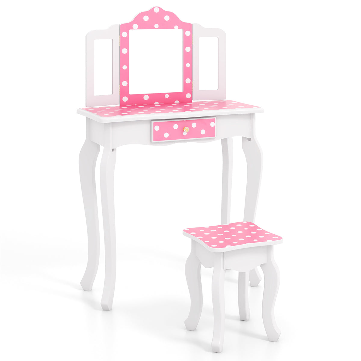 Princess Pretend Play Makeup Dressing Table with Polka Dot Print - Pink & Polka Dot Variation