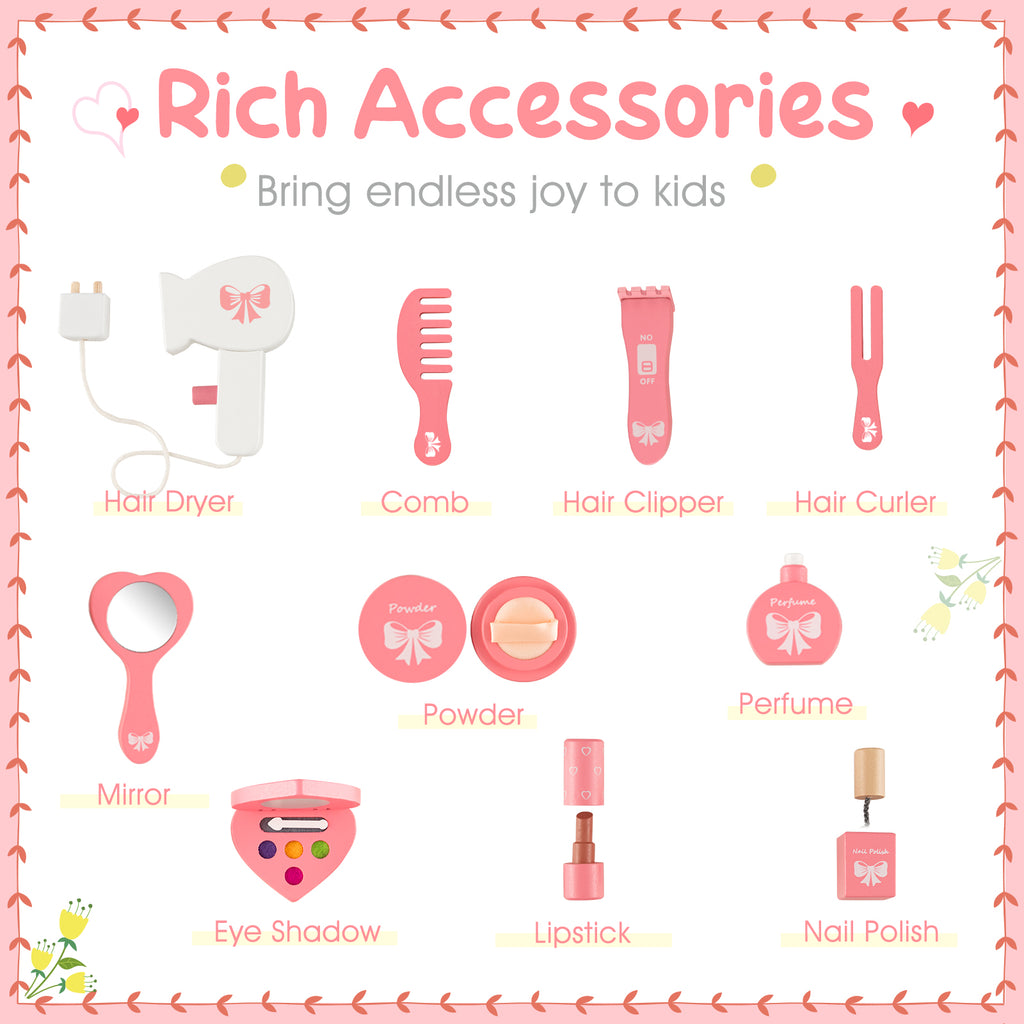 Kids Vanity Set with Tri-Fold Mirror and Bow Tie - White Kids Bedroom Furniture