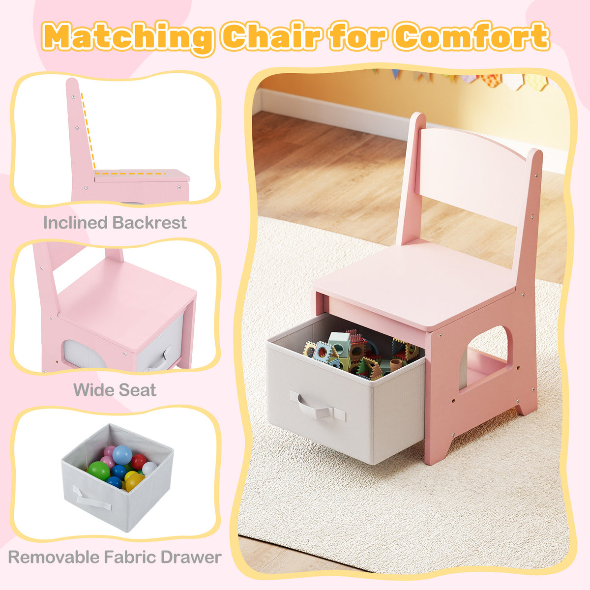Kids Vanity Set Princess Girls Makeup Vanity Desk with Chair & 3-Color LED Lighted Mirror - Semicircle Pink