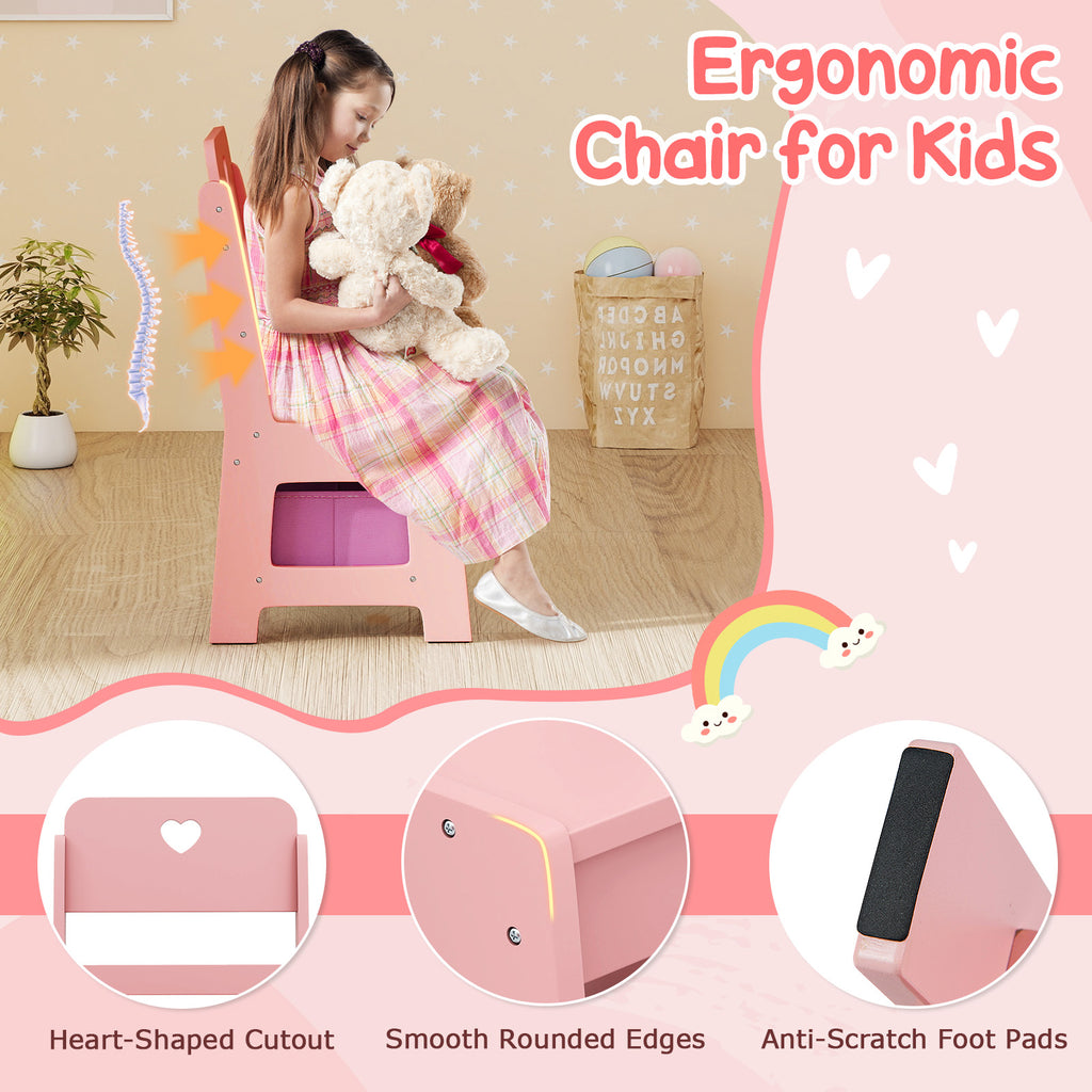 Kids Vanity Set with Colorful LED Lights Princess Makeup Dressing Table & Chair - Pink Arch