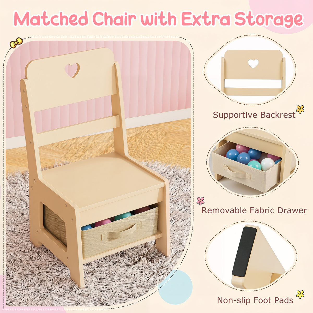 Kids Vanity Set with Colorful LED Lights Princess Makeup Dressing Table & Chair (Arch, Natural)