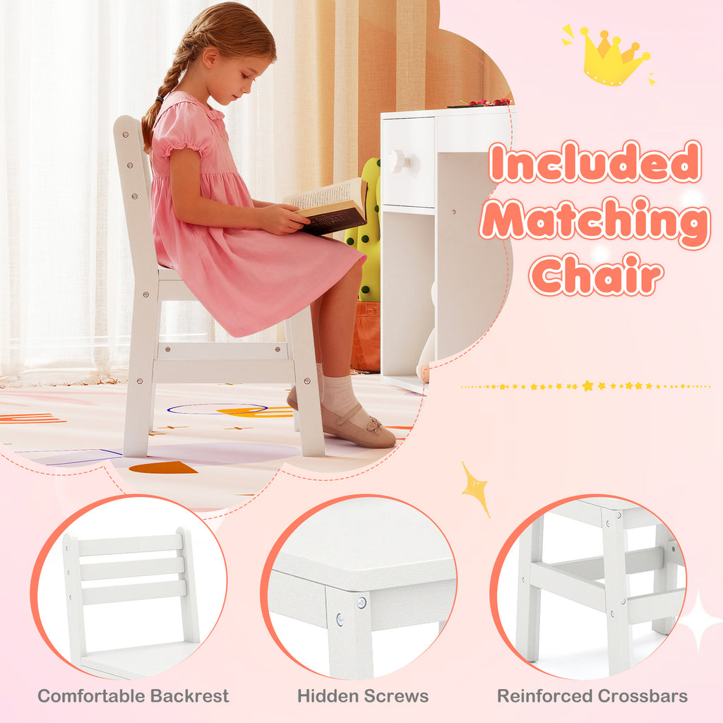 Kids Vanity Table and Chair Set with Lighted Mirror - Bow, White, 3+ Years