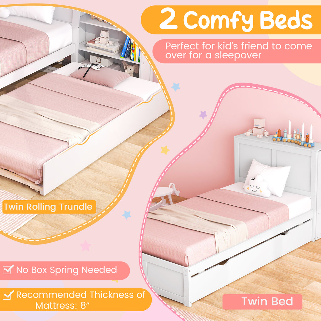 Twin Size Wooden Platform Bed with Trundle Storage – Kids