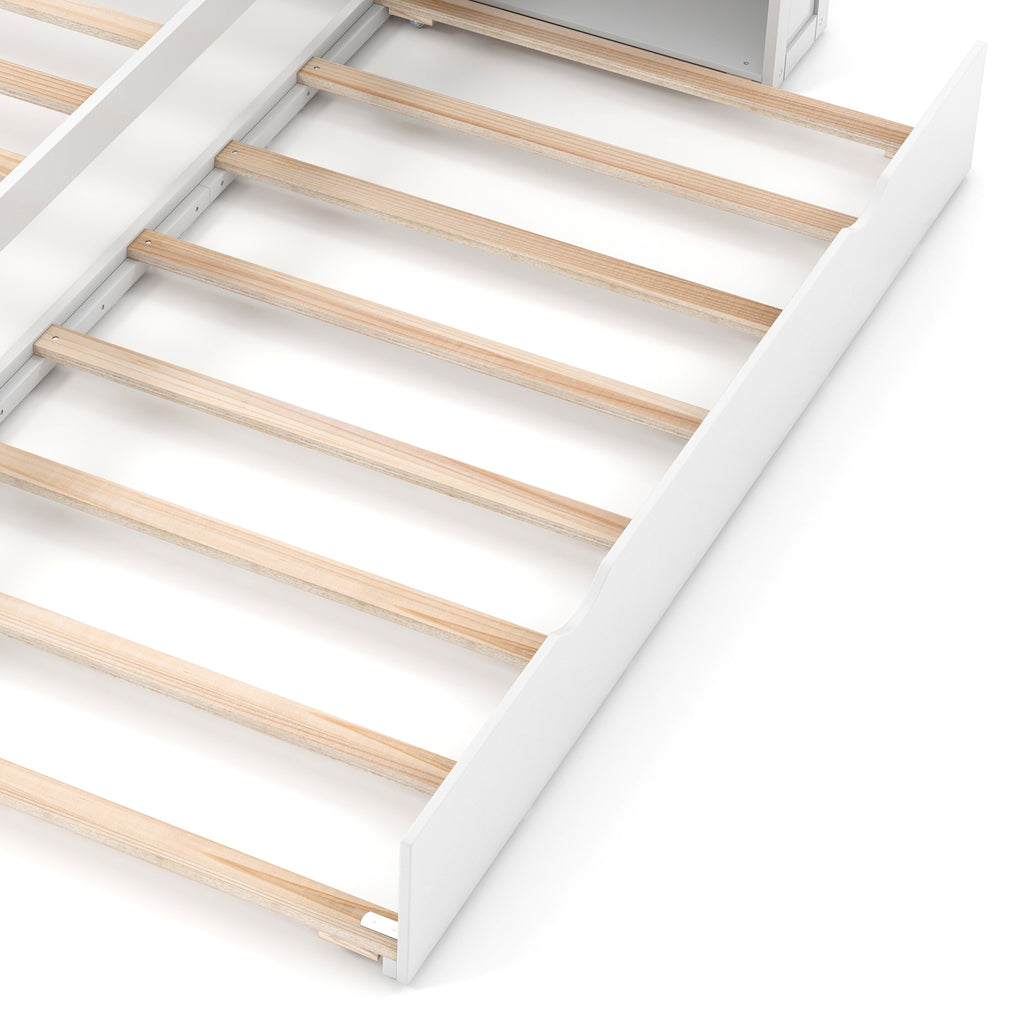 Twin Size Wooden Platform Bed with Trundle Storage – Kids