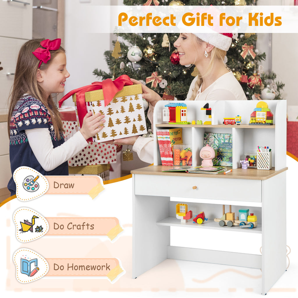 Kids Wooden Study Desk with Hutch and Drawer - Safe Durable Kids Furniture