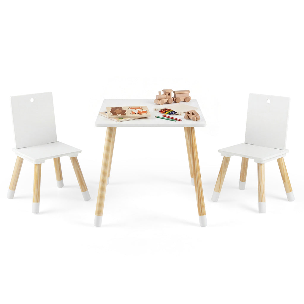 Kids Wooden Table and 2 Chairs Set - White, Durable & Safe for 3-7 Years