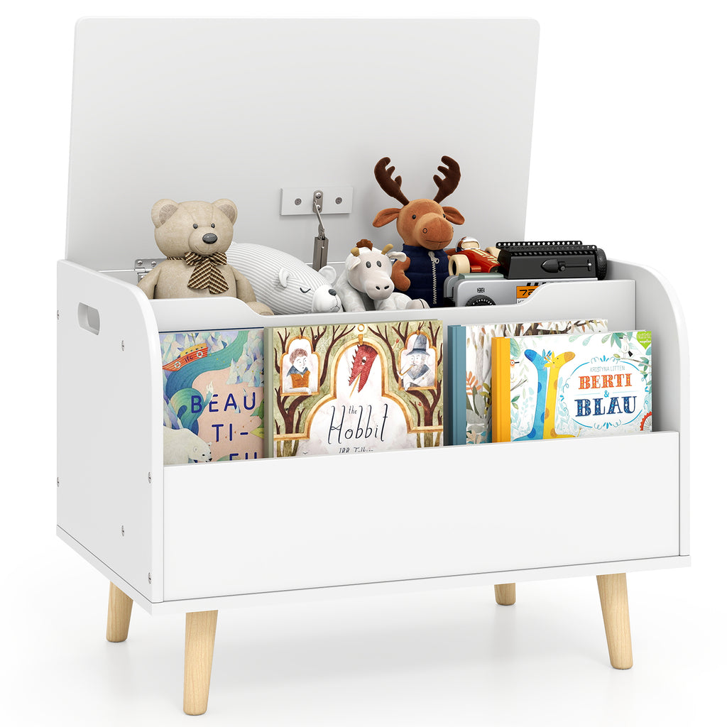 Kids Wooden Toy Box with Front Bookshelf and Solid Wood Legs - White, Variation of Front Bookshelf