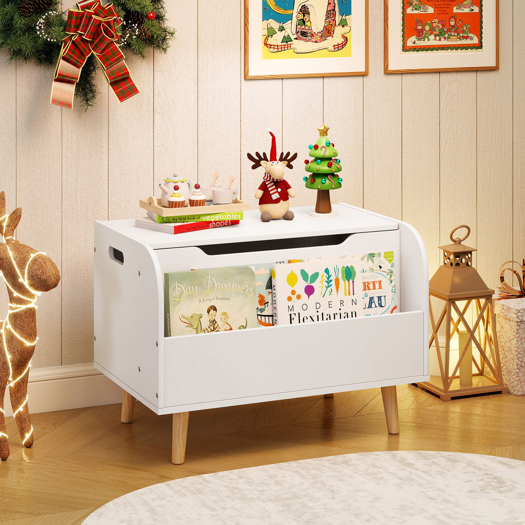 Kids Wooden Toy Box with Front Bookshelf and Solid Wood Legs - White, Variation of Front Bookshelf