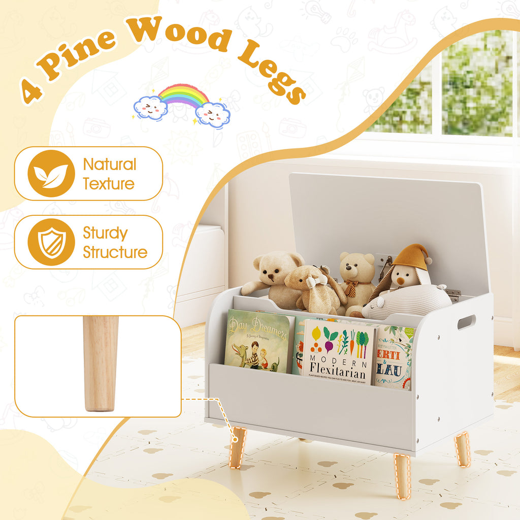 Kids Wooden Toy Box with Front Bookshelf and Solid Wood Legs - White, Variation of Front Bookshelf