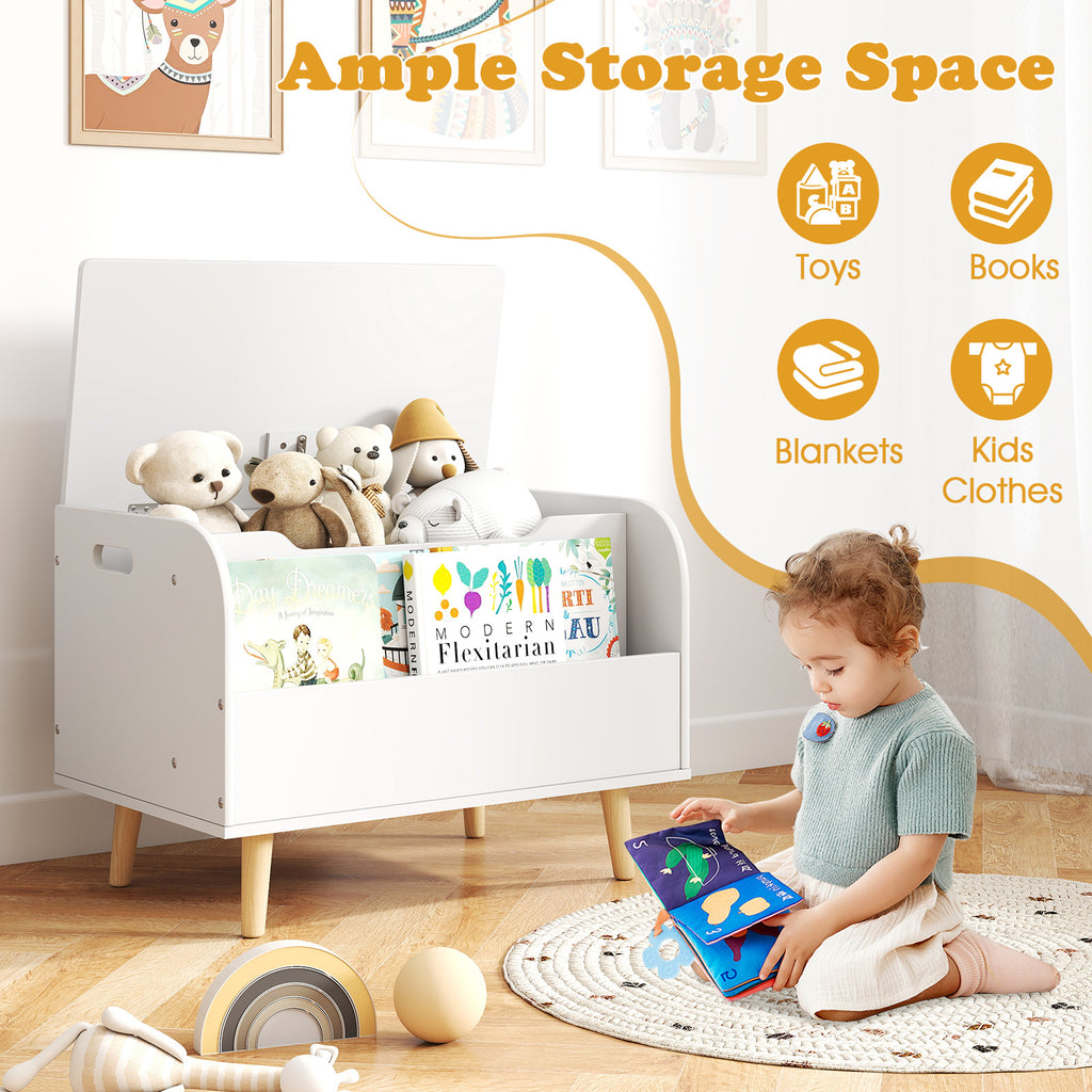 Kids Wooden Toy Box with Front Bookshelf and Solid Wood Legs - White, Variation of Front Bookshelf