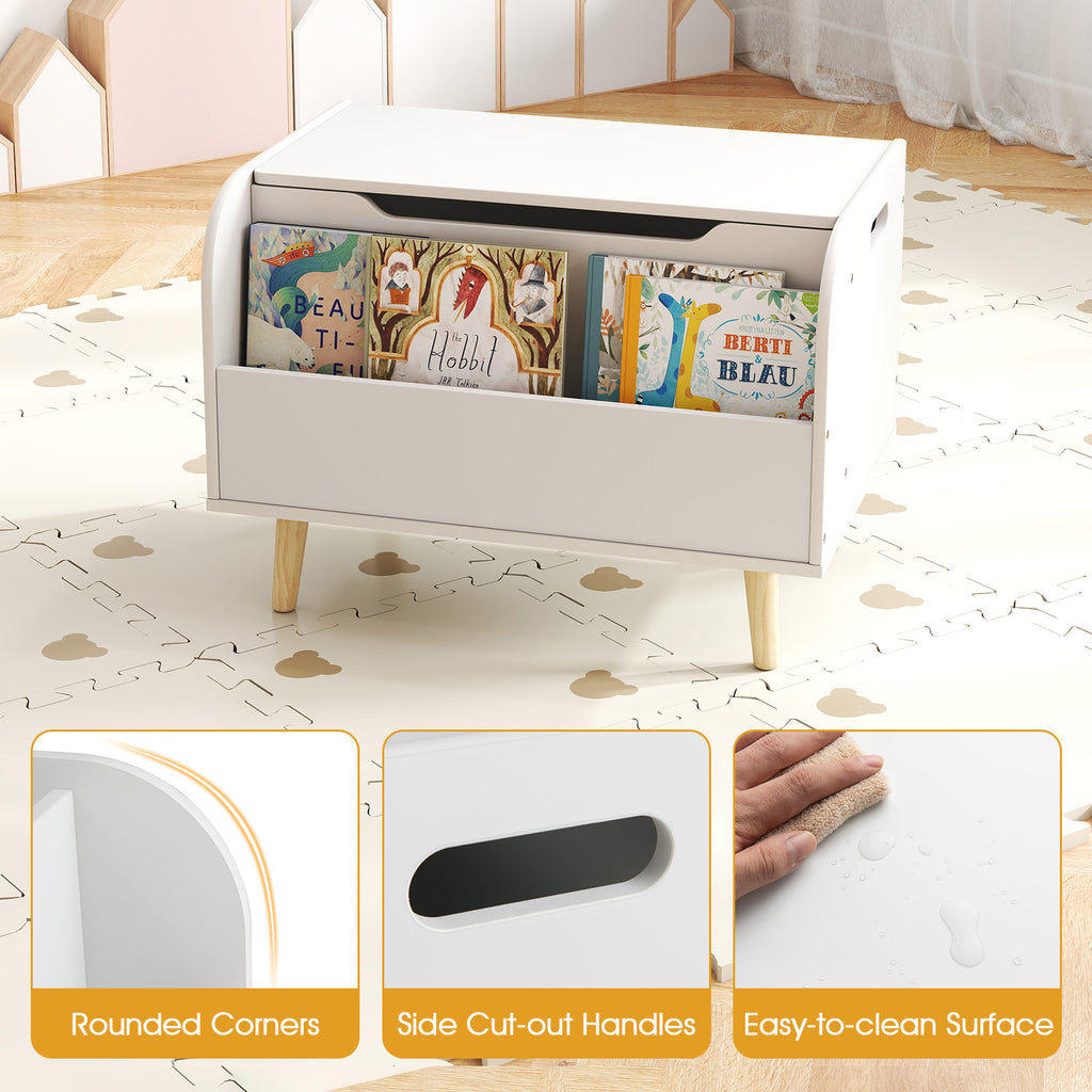 Kids Wooden Toy Box with Front Bookshelf and Solid Wood Legs - White, Variation of Front Bookshelf