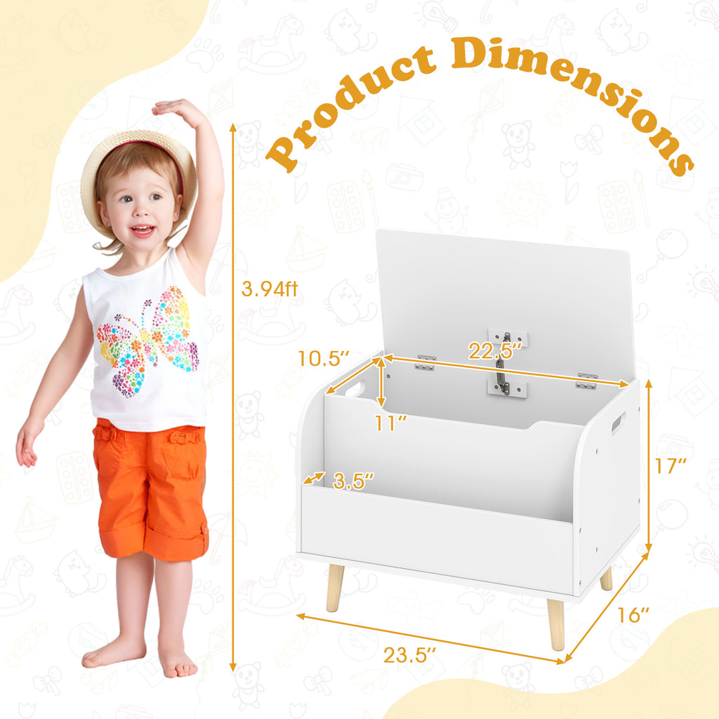 Kids Wooden Toy Box with Front Bookshelf and Solid Wood Legs - White, Variation of Front Bookshelf