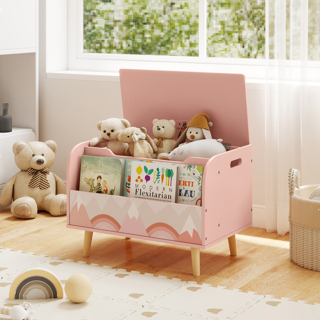 Kids Wooden Toy Box with Front Bookshelf and Solid Wood Legs - White, Variation of Front Bookshelf