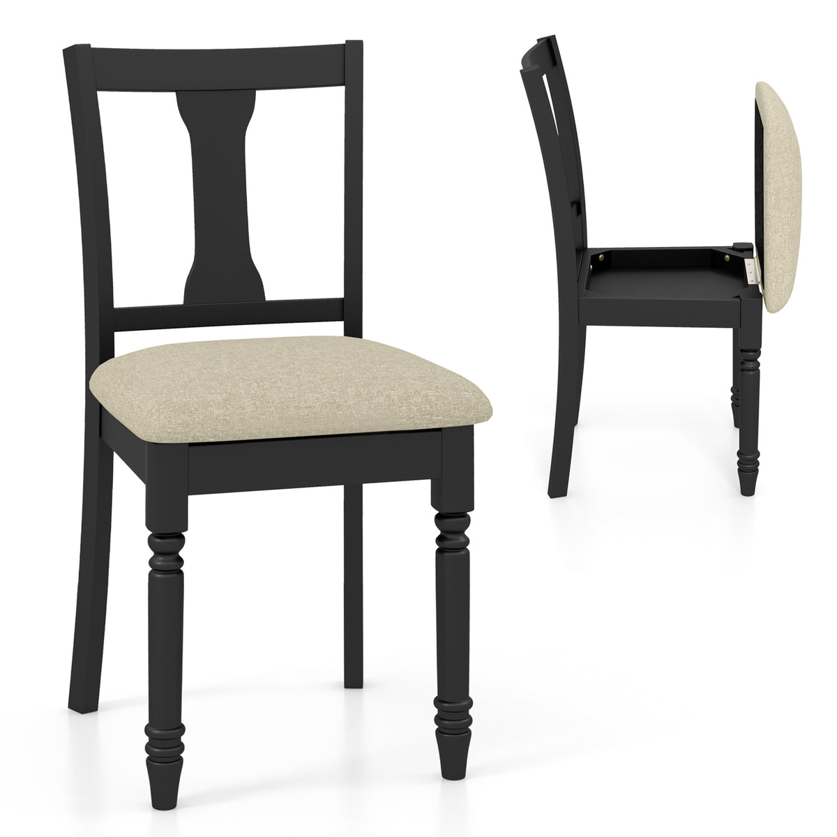 2-Piece Kitchen Dining Chair with Storage - Brown
