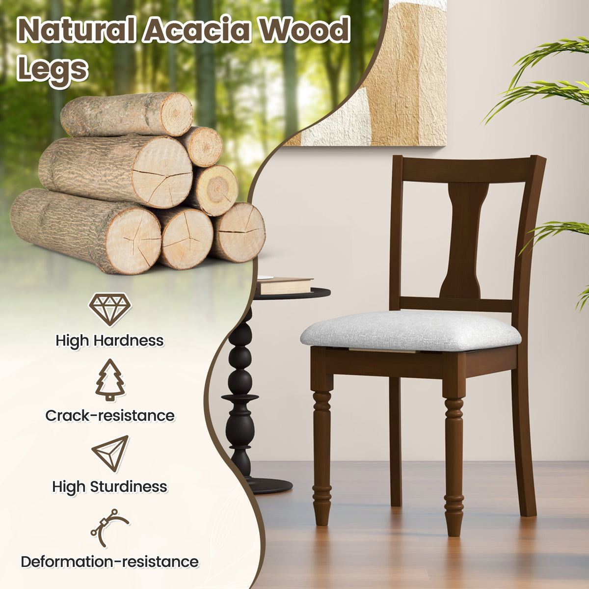 2-Piece Kitchen Dining Chair with Storage - Brown