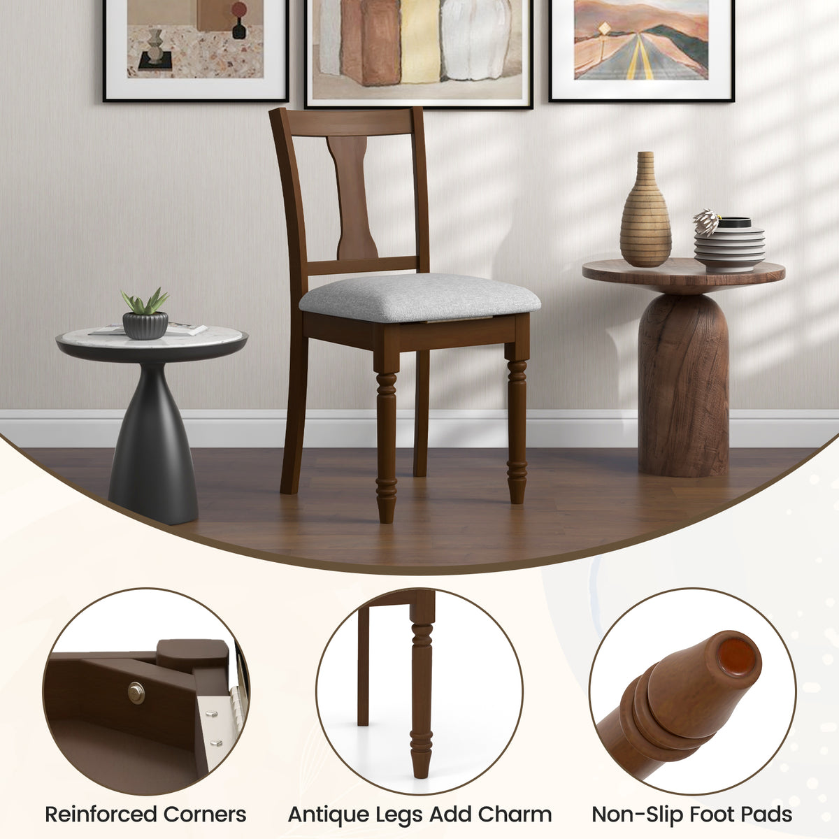 2-Piece Kitchen Dining Chair with Storage - Brown