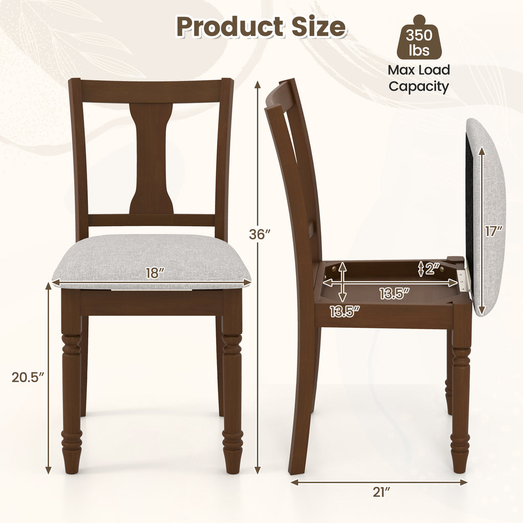 2-Piece Kitchen Dining Chair with Storage - Brown