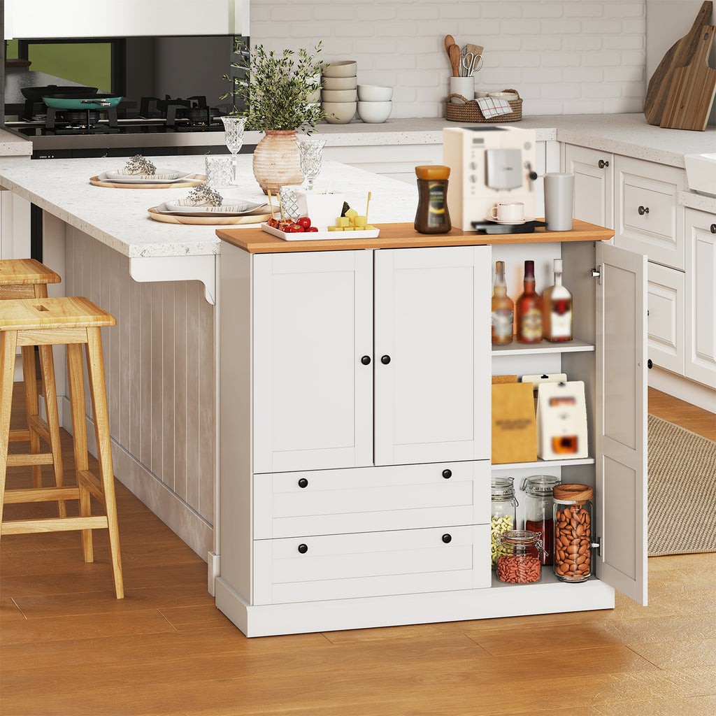 47.5 Inch Kitchen Storage Cabinet 3 Doors 2 Drawers - White