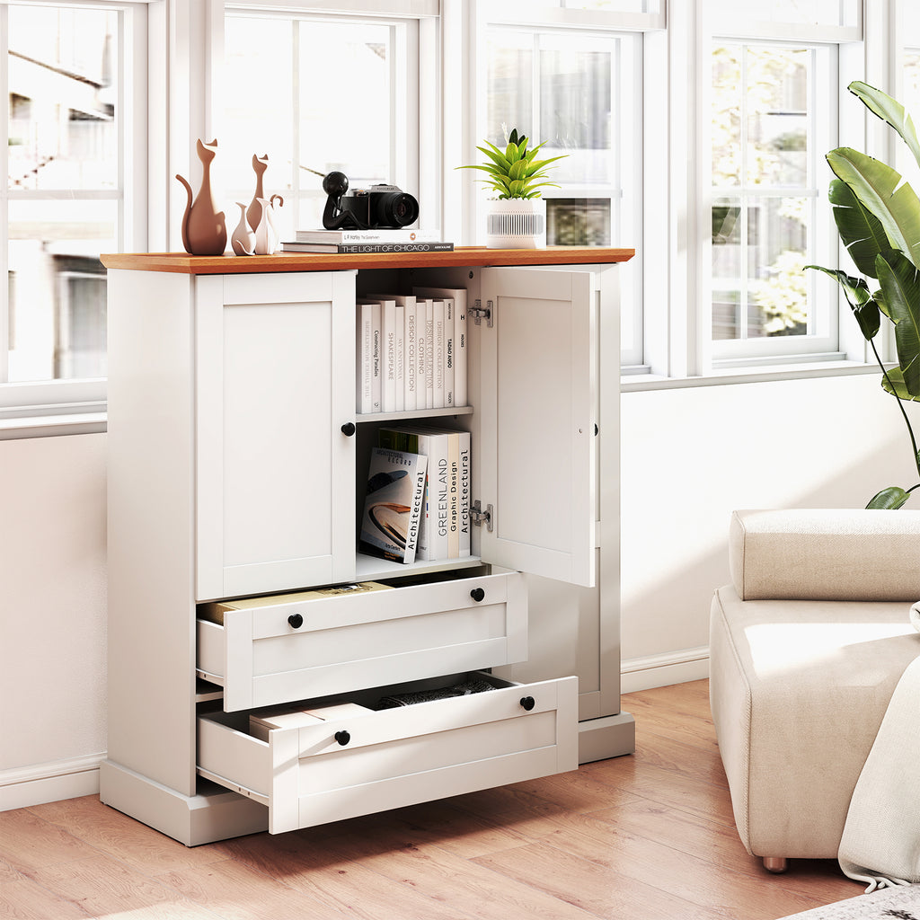 47.5 Inch Kitchen Storage Cabinet 3 Doors 2 Drawers - White