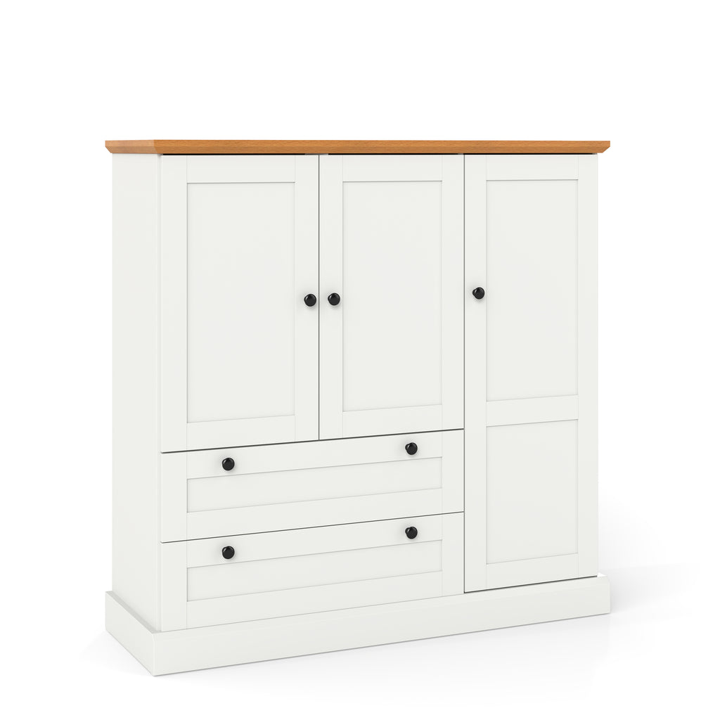 47.5 Inch Kitchen Storage Cabinet 3 Doors 2 Drawers - White