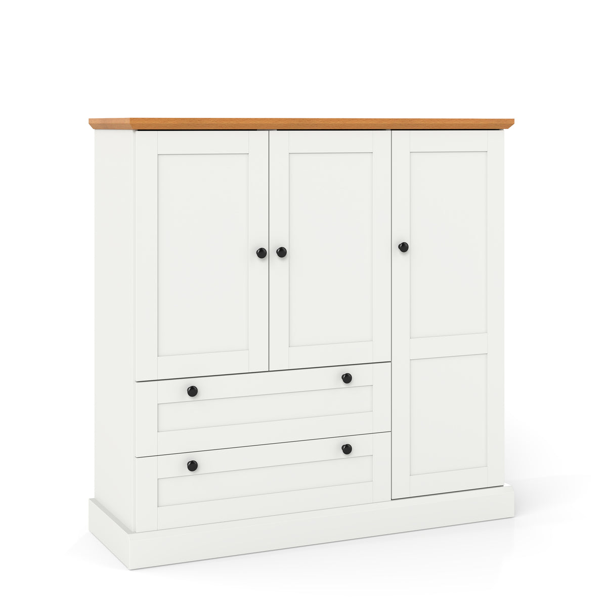 47.5 Inch Kitchen Storage Cabinet 3 Doors 2 Drawers - White