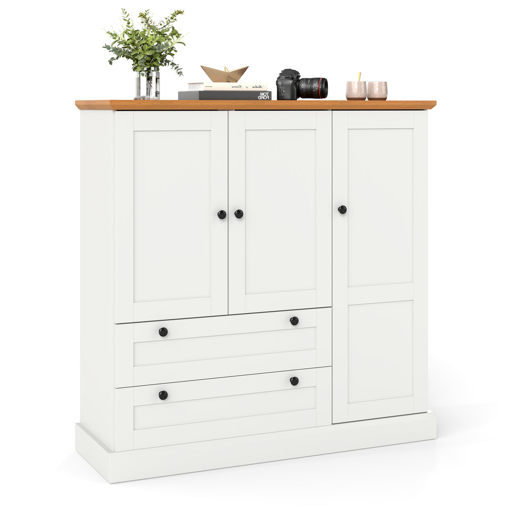 47.5 Inch Kitchen Storage Cabinet 3 Doors 2 Drawers - White