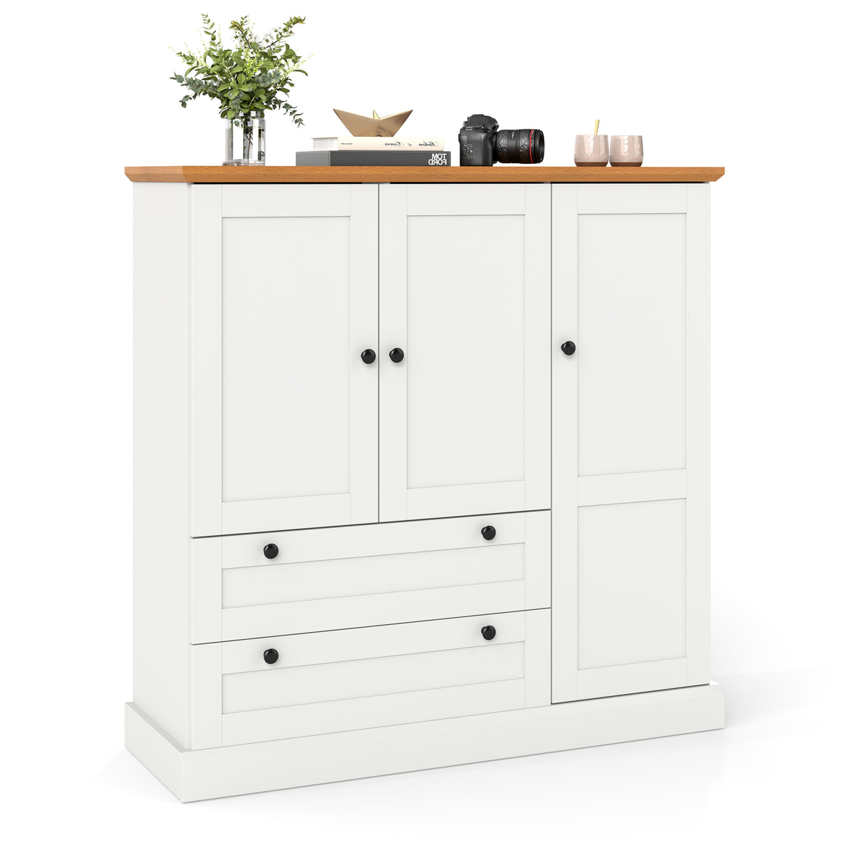 47.5 Inch Kitchen Storage Cabinet 3 Doors 2 Drawers - White