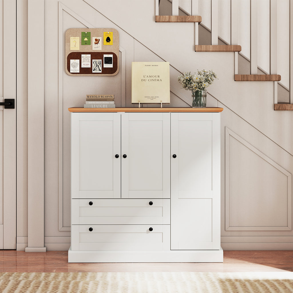 47.5" Kitchen Storage Cabinet 3 Doors 2 Drawers - White