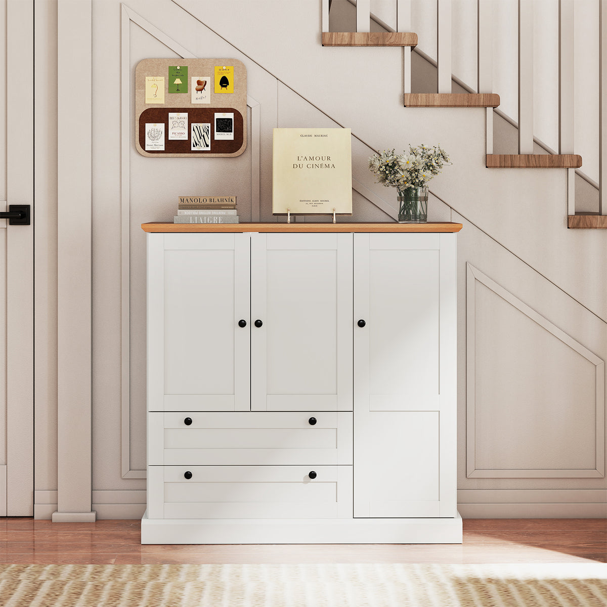 47.5" Kitchen Storage Cabinet 3 Doors 2 Drawers - White