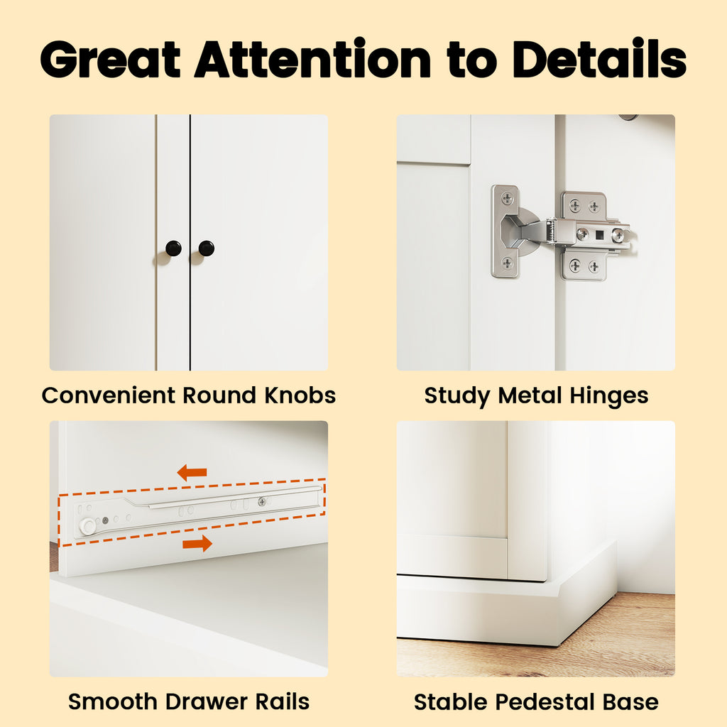 47.5 Inch Kitchen Storage Cabinet 3 Doors 2 Drawers - White