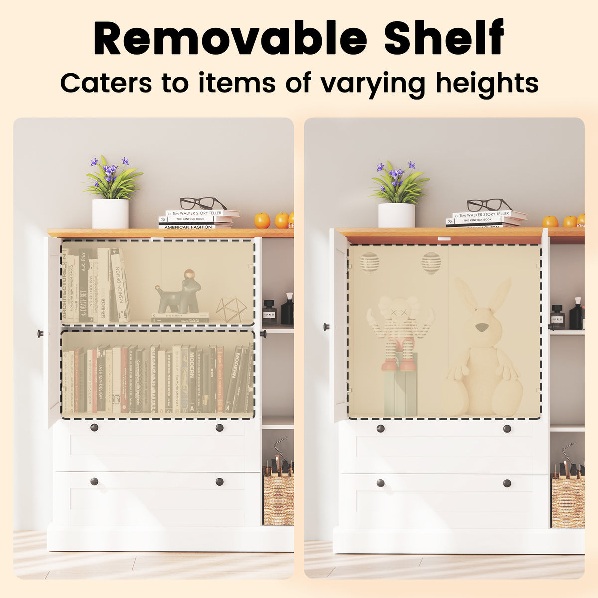 47.5 Inch Kitchen Storage Cabinet 3 Doors 2 Drawers - White