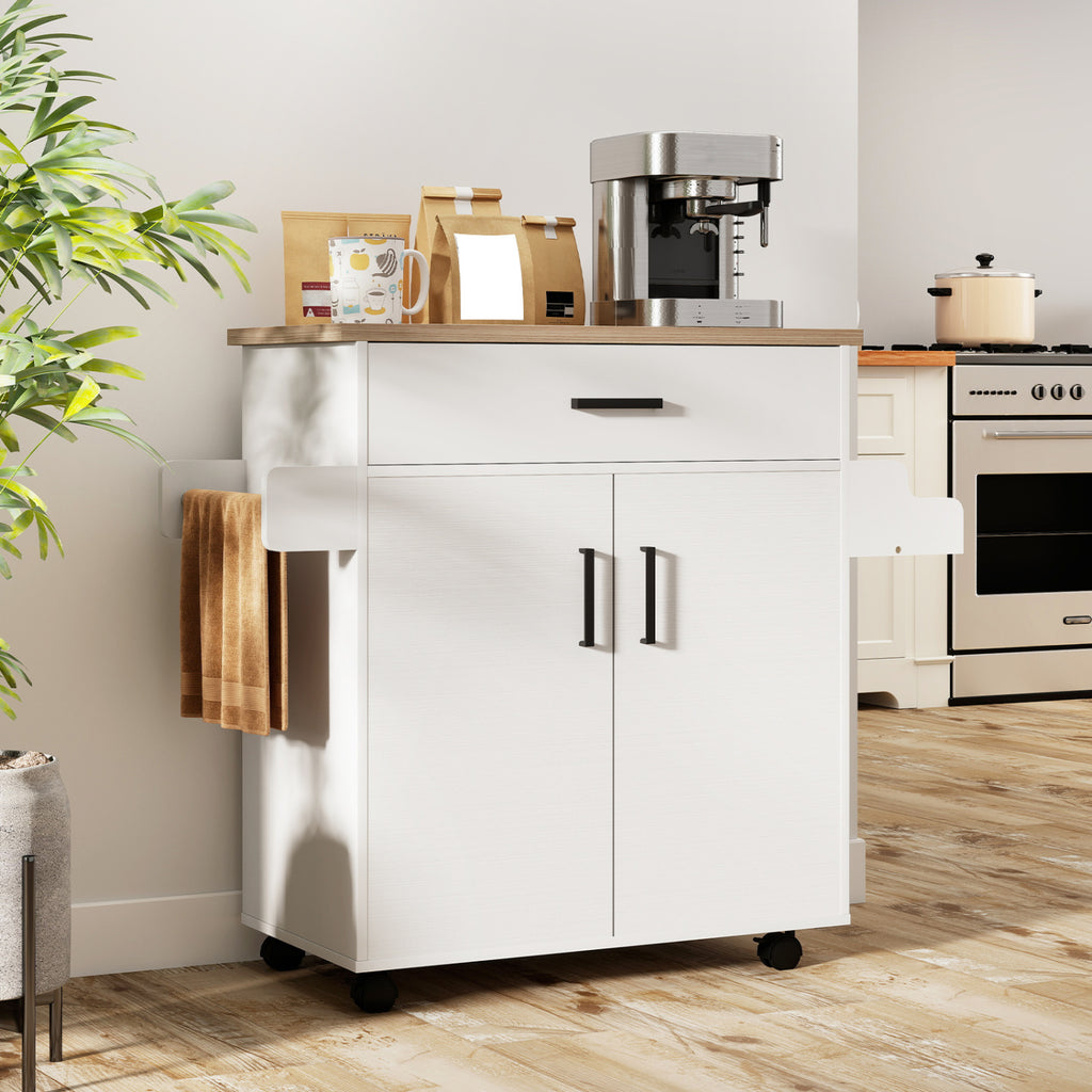 Kitchen Island Cart with Drawer and Storage - White