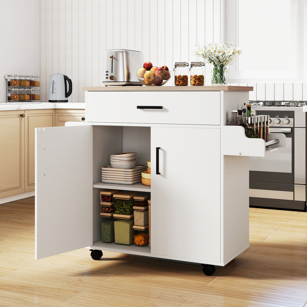 Kitchen Island Cart with Drawer and Storage - White