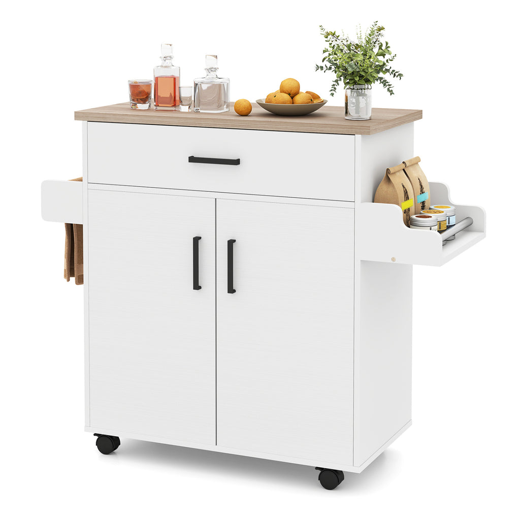 Kitchen Island Cart with Drawer and Storage - White