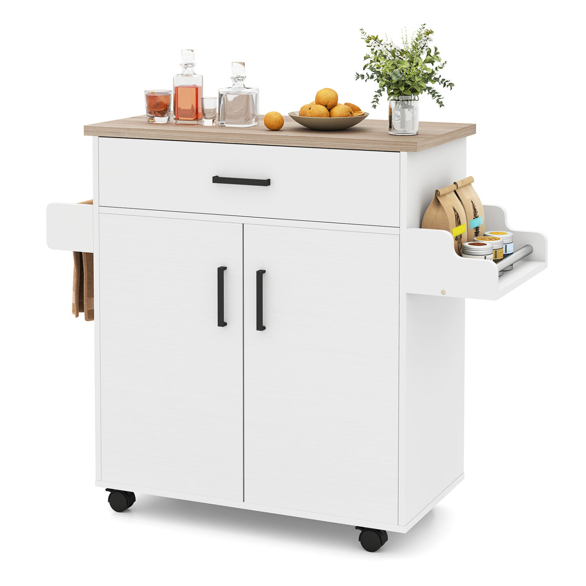 Kitchen Island Cart with Drawer and Storage - White