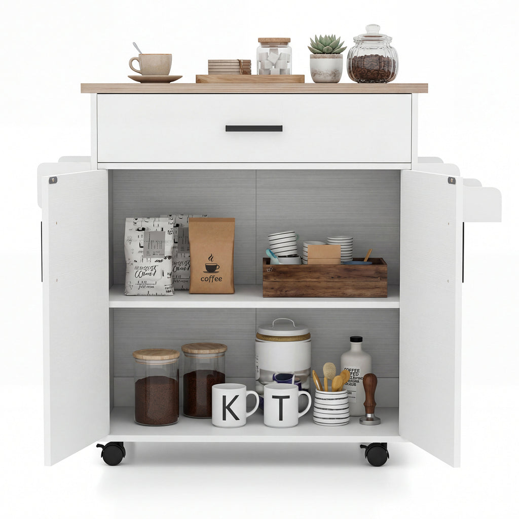 Kitchen Island Cart with Drawer and Storage - White