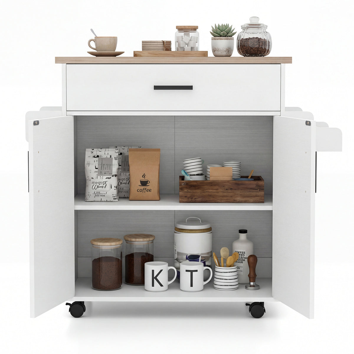 Kitchen Island Cart with Drawer and Storage - White